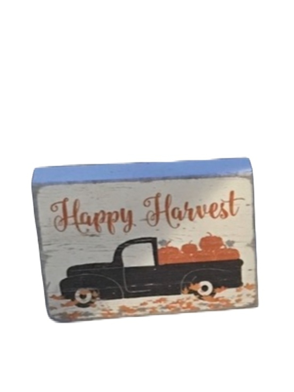 Happy Harvest Decorative Block Sign - Black Truck with Orange Pumpkins